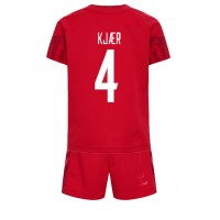 Dänemark Simon Kjaer #4 Fußballbekleidung Heimtrikot Kinder WM 2022 Kurzarm (+ kurze hosen)